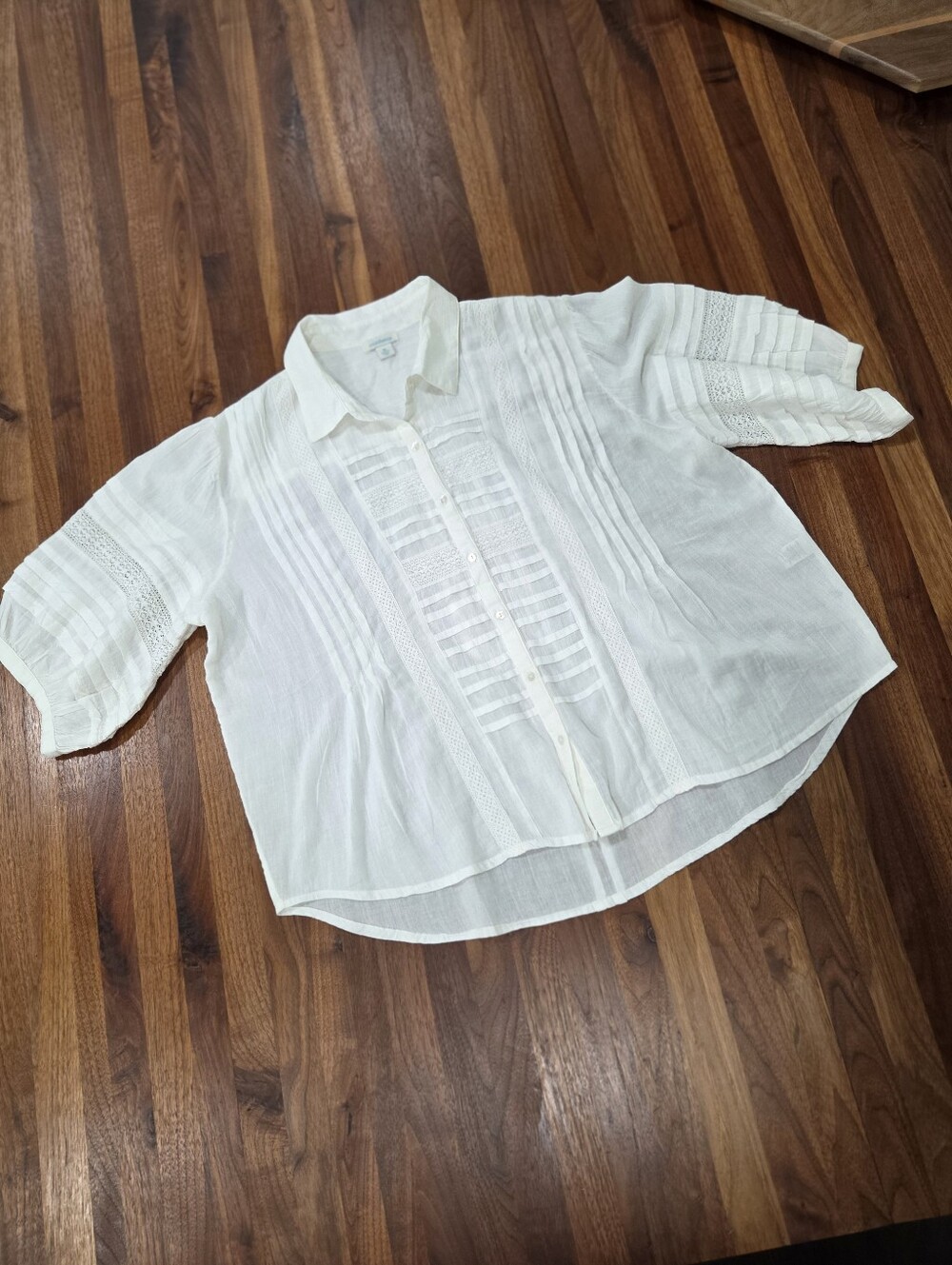 Sundance Pintuck And Lace Inset Cottagecore Blouse Elbow Length Sleeve XL